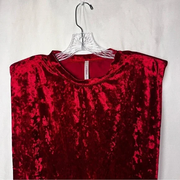 Watermelon | Vtg Crimson Red Crushed Velvet Sleeveless Top, Medium - Picture 4 of 6